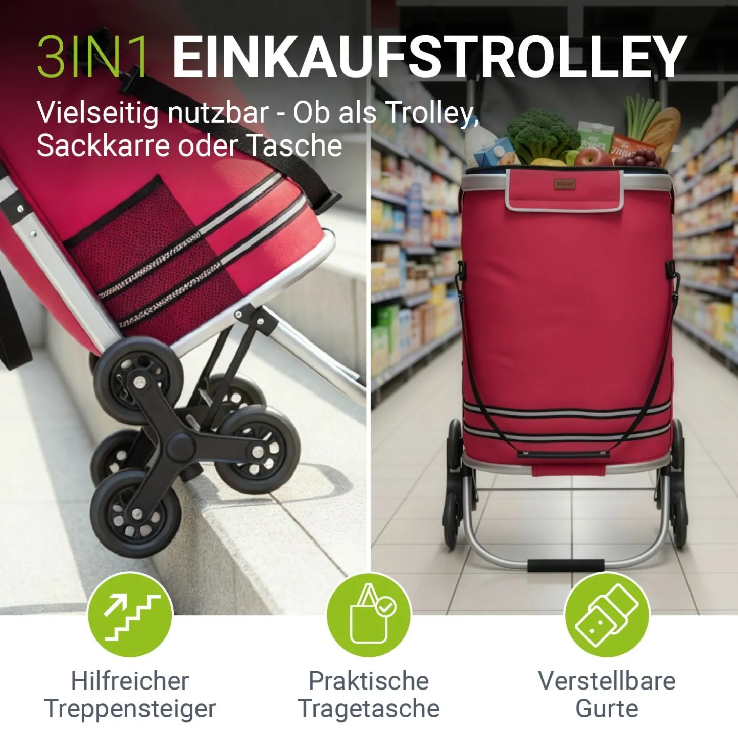 Einkaufstrolley Treppensteiger Einkaufstrolley klappbar 56 l mit abnehmbarer Tasche