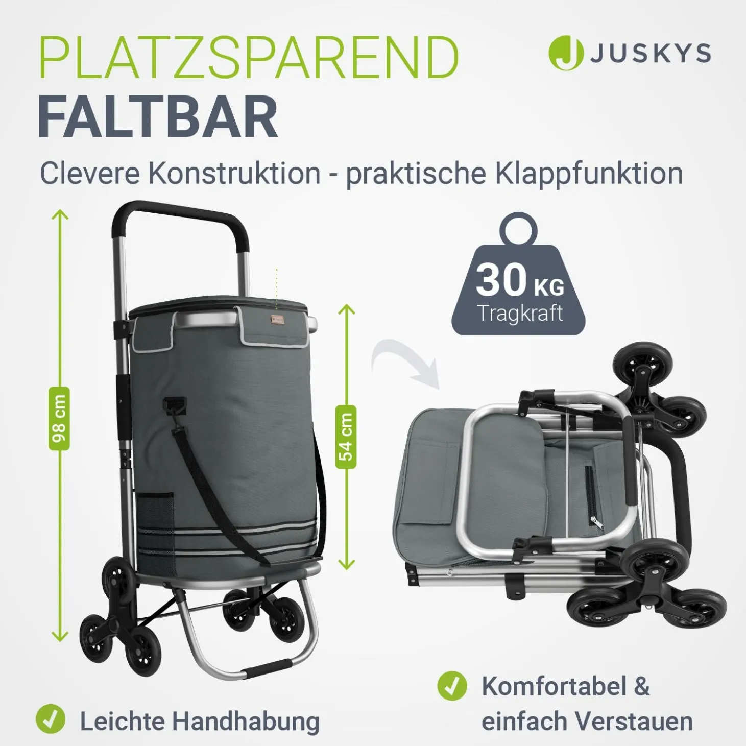 Einkaufstrolley Treppensteiger Einkaufstrolley klappbar 56 l mit abnehmbarer Tasche