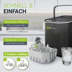 Eiswürfelmaschine mit Selbstreinigung IceOracle Erfrischende Eiswürfel in 2 Größen blitzschnell zubereitet