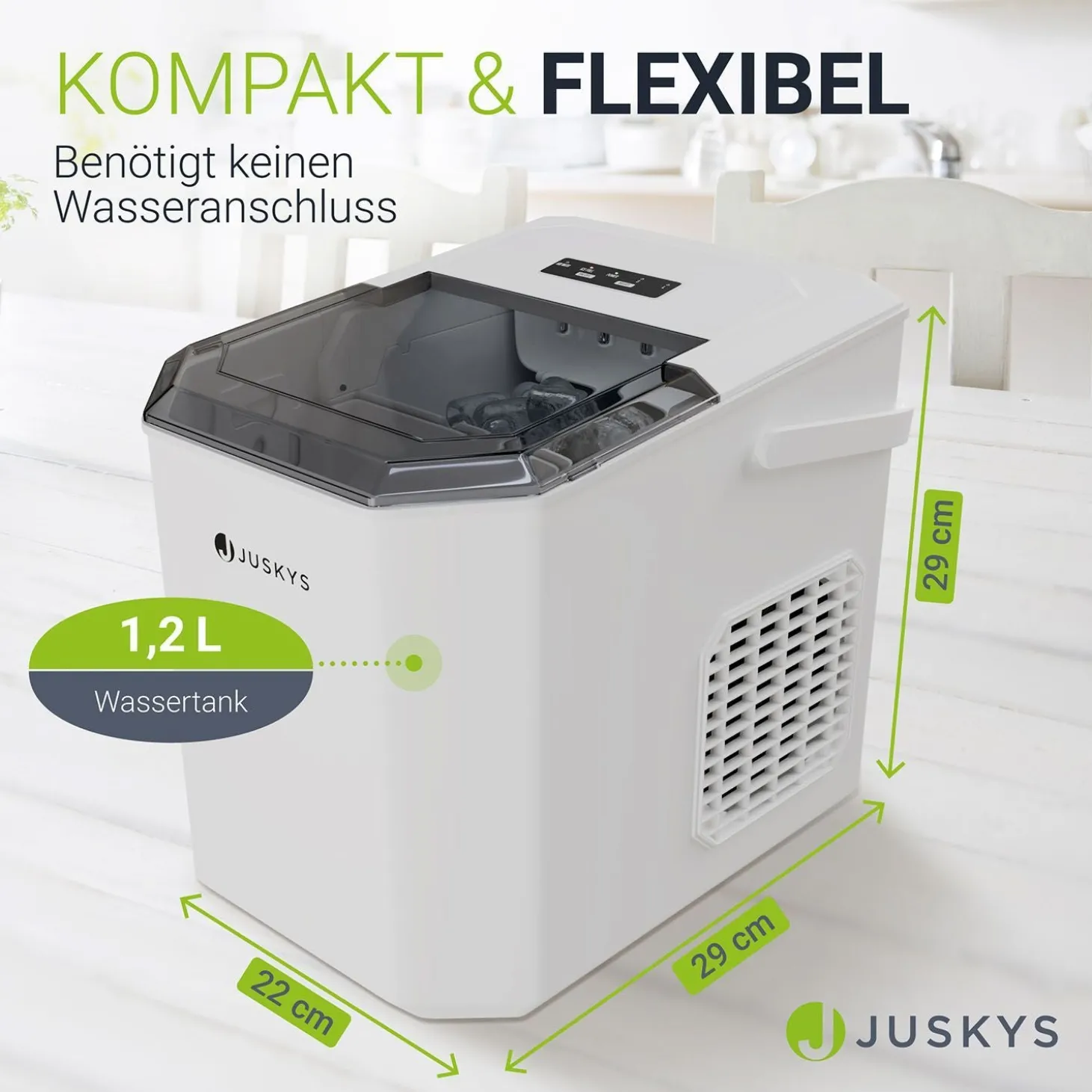 Eiswürfelmaschine mit Selbstreinigung IceOracle Erfrischende Eiswürfel in 2 Größen blitzschnell zubereitet
