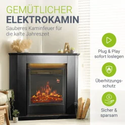 Elektrischer Kamin Elektrokamin mit Heizlüfter und Flammeneffekt - 1000/2000 W
