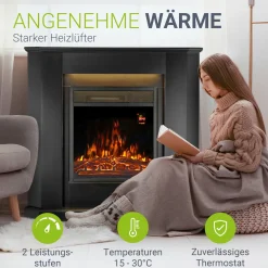 Elektrischer Kamin Elektrokamin mit Heizlüfter und Flammeneffekt - 1000/2000 W