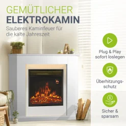 Elektrischer Kamin Elektrokamin mit Heizlüfter und Flammeneffekt - 1000/2000 W