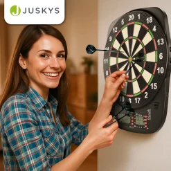 Elektronische Dartscheibe E-Dartscheibe mit LCD-Display, USB-C-Anschluss und 18 Pfeilen