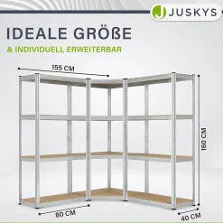 3er Regalsystem 1 Corner & 2 Easy mit 1 Eckregal, 2 Lagerregalen und 12 Einlegeböden