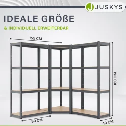 3er Regalsystem 1 Corner & 2 Easy mit 1 Eckregal, 2 Lagerregalen und 12 Einlegeböden