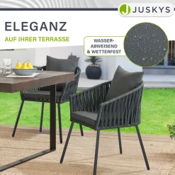 2er-Set Rope Stühle Gartenstühle mit Seilgeflecht – Inkl. Sitz- und Rückenkissen