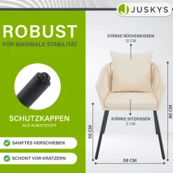 2er-Set Rope Stühle Gartenstühle mit Seilgeflecht – Inkl. Sitz- und Rückenkissen