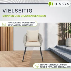 2er-Set Rope Stühle Gartenstühle mit Seilgeflecht – Inkl. Sitz- und Rückenkissen