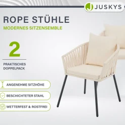 2er-Set Rope Stühle Gartenstühle mit Seilgeflecht – Inkl. Sitz- und Rückenkissen