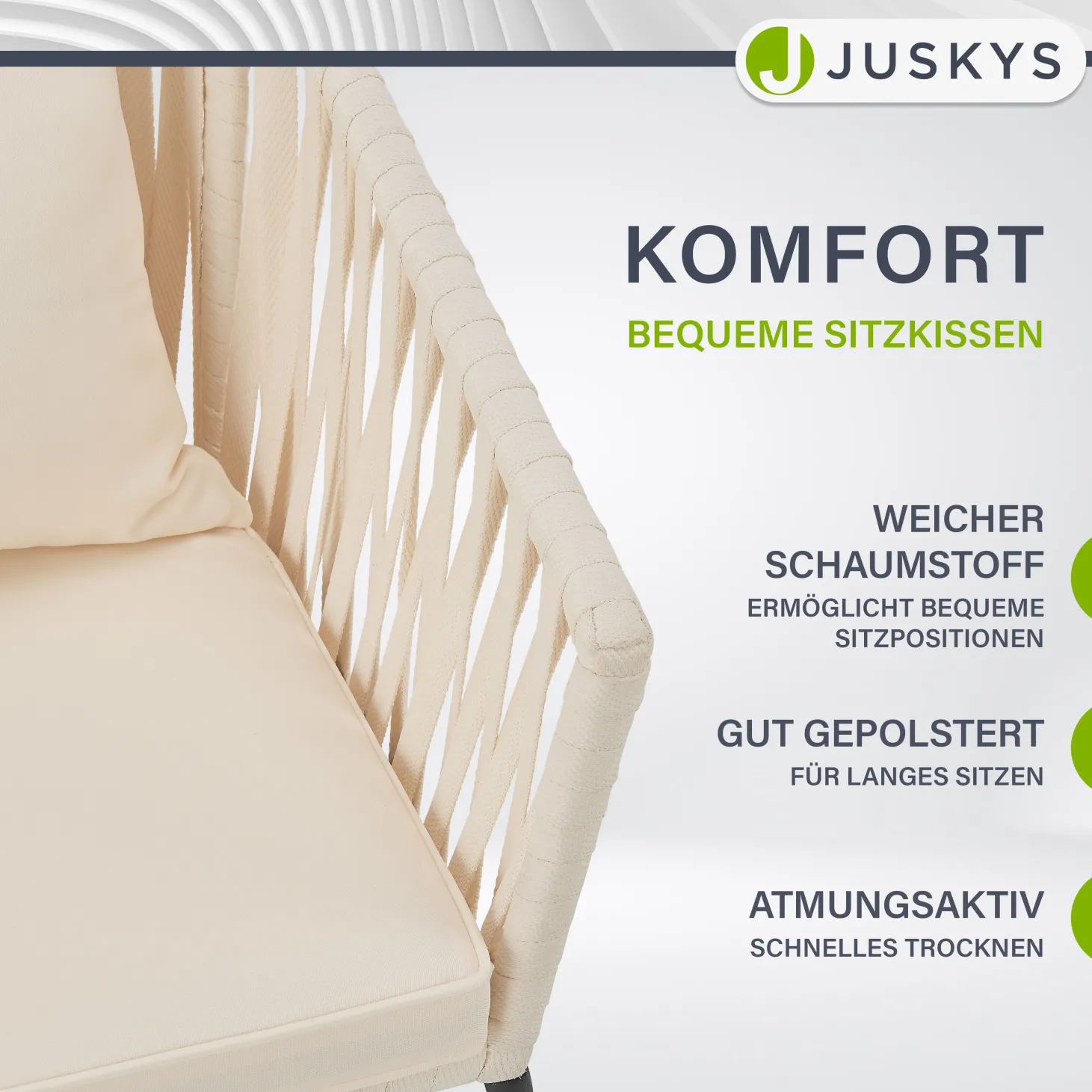 2er-Set Rope Stühle Gartenstühle mit Seilgeflecht – Inkl. Sitz- und Rückenkissen