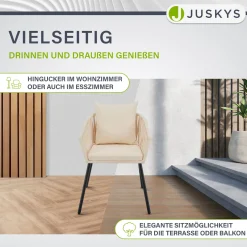 2er-Set Rope Stühle Gartenstühle mit Seilgeflecht – Inkl. Sitz- und Rückenkissen