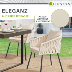 2er-Set Rope Stühle Gartenstühle mit Seilgeflecht – Inkl. Sitz- und Rückenkissen