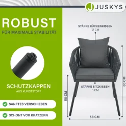 2er-Set Rope Stühle Gartenstühle mit Seilgeflecht – Inkl. Sitz- und Rückenkissen