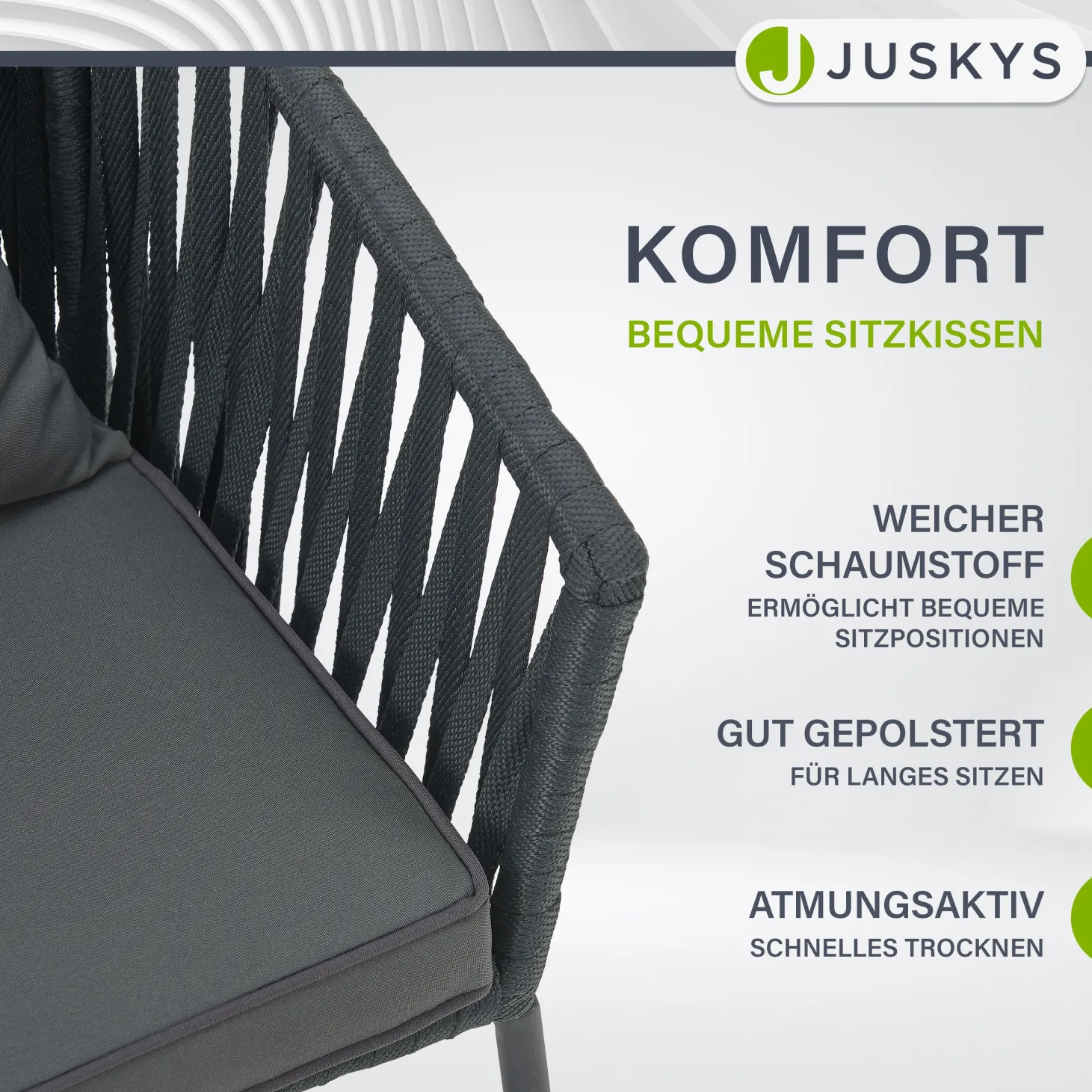 2er-Set Rope Stühle Gartenstühle mit Seilgeflecht – Inkl. Sitz- und Rückenkissen