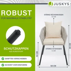 2er-Set Rope Stühle Gartenstühle mit Seilgeflecht – Inkl. Sitz- und Rückenkissen