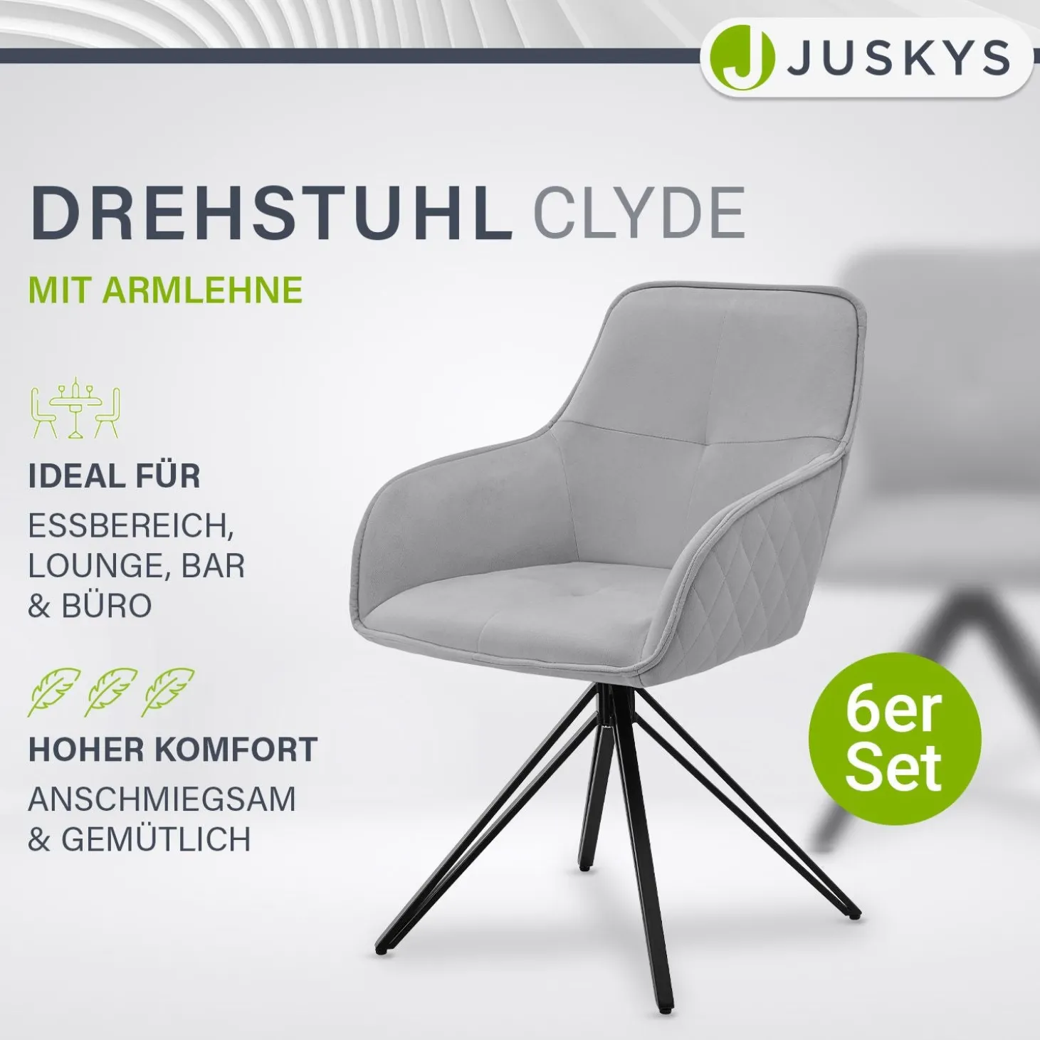 Esszimmerstuhl drehbar mit Samt Clyde Esszimmerstuhl mit Armlehne als 1er, 2er, 4er oder 6er Set