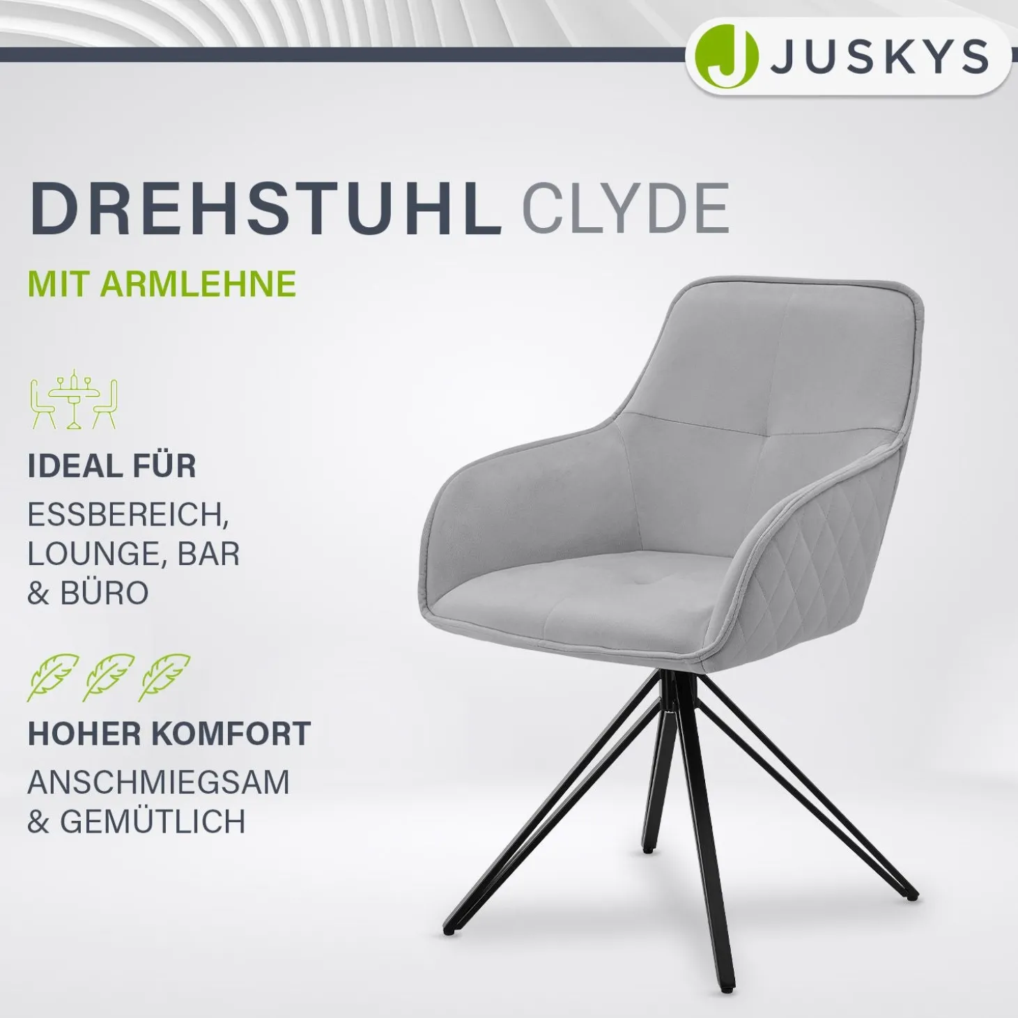 Esszimmerstuhl drehbar mit Samt Clyde Esszimmerstuhl mit Armlehne als 1er, 2er, 4er oder 6er Set