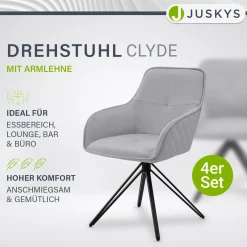 Esszimmerstuhl drehbar mit Samt Clyde Esszimmerstuhl mit Armlehne als 1er, 2er, 4er oder 6er Set