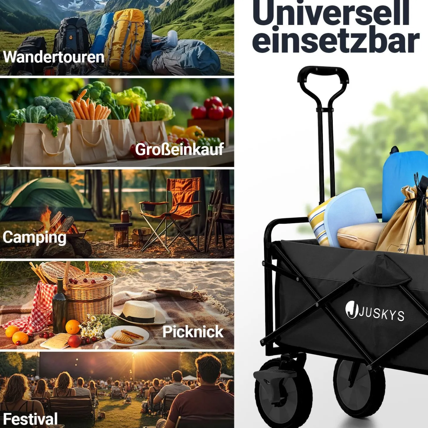 Faltbarer Bollerwagen Transportwagen für Freizeitaktivitäten