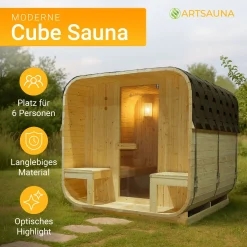 Fasssauna quadratisch Nolvik Saunafass mit Saunaofen und Zubehör-Set für den Garten