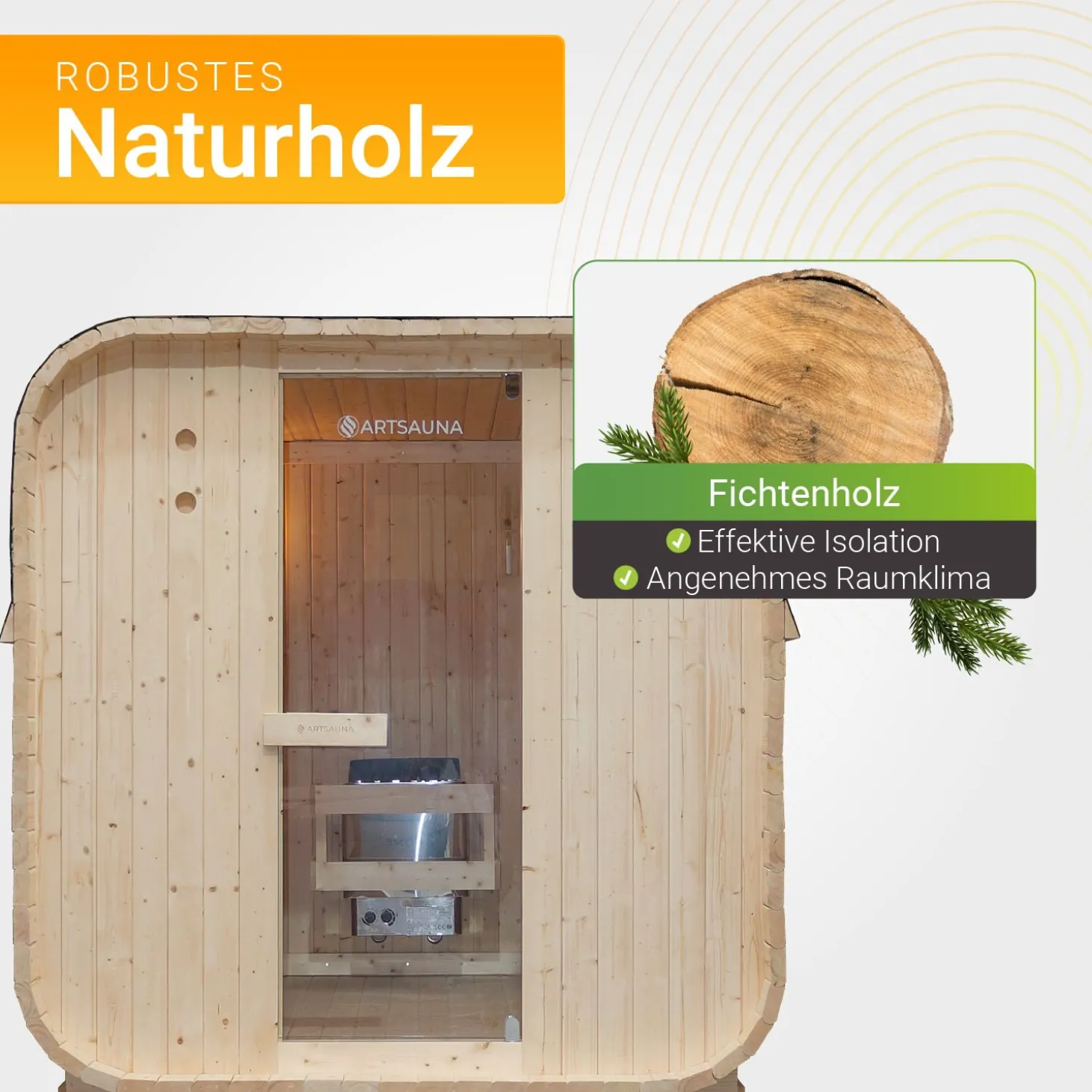 Fasssauna quadratisch Nolvik Saunafass mit Saunaofen und Zubehör-Set für den Garten