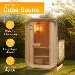 Fasssauna quadratisch Nolvik Saunafass mit Saunaofen und Zubehör-Set für den Garten