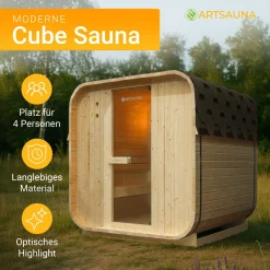 Fasssauna quadratisch Nolvik Saunafass mit Saunaofen und Zubehör-Set für den Garten