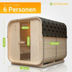Fasssauna quadratisch Nolvik Saunafass mit Saunaofen und Zubehör-Set für den Garten