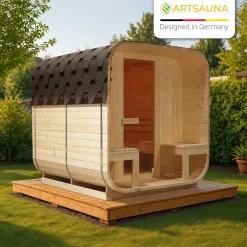 Fasssauna quadratisch Nolvik Saunafass mit Saunaofen und Zubehör-Set für den Garten