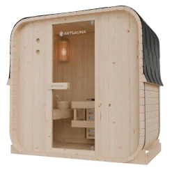 Fasssauna quadratisch Nolvik Saunafass mit Saunaofen und Zubehör-Set für den Garten