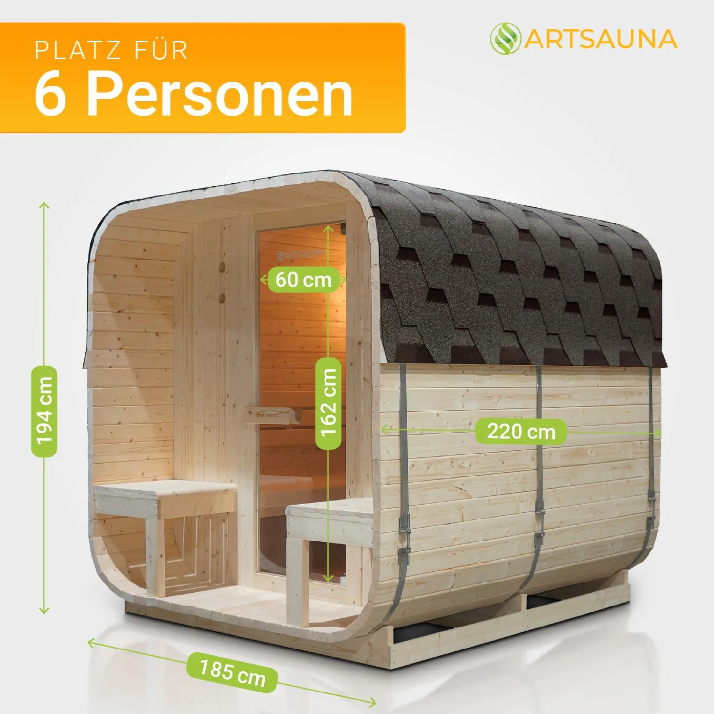 Fasssauna quadratisch Nolvik Saunafass mit Saunaofen und Zubehör-Set für den Garten