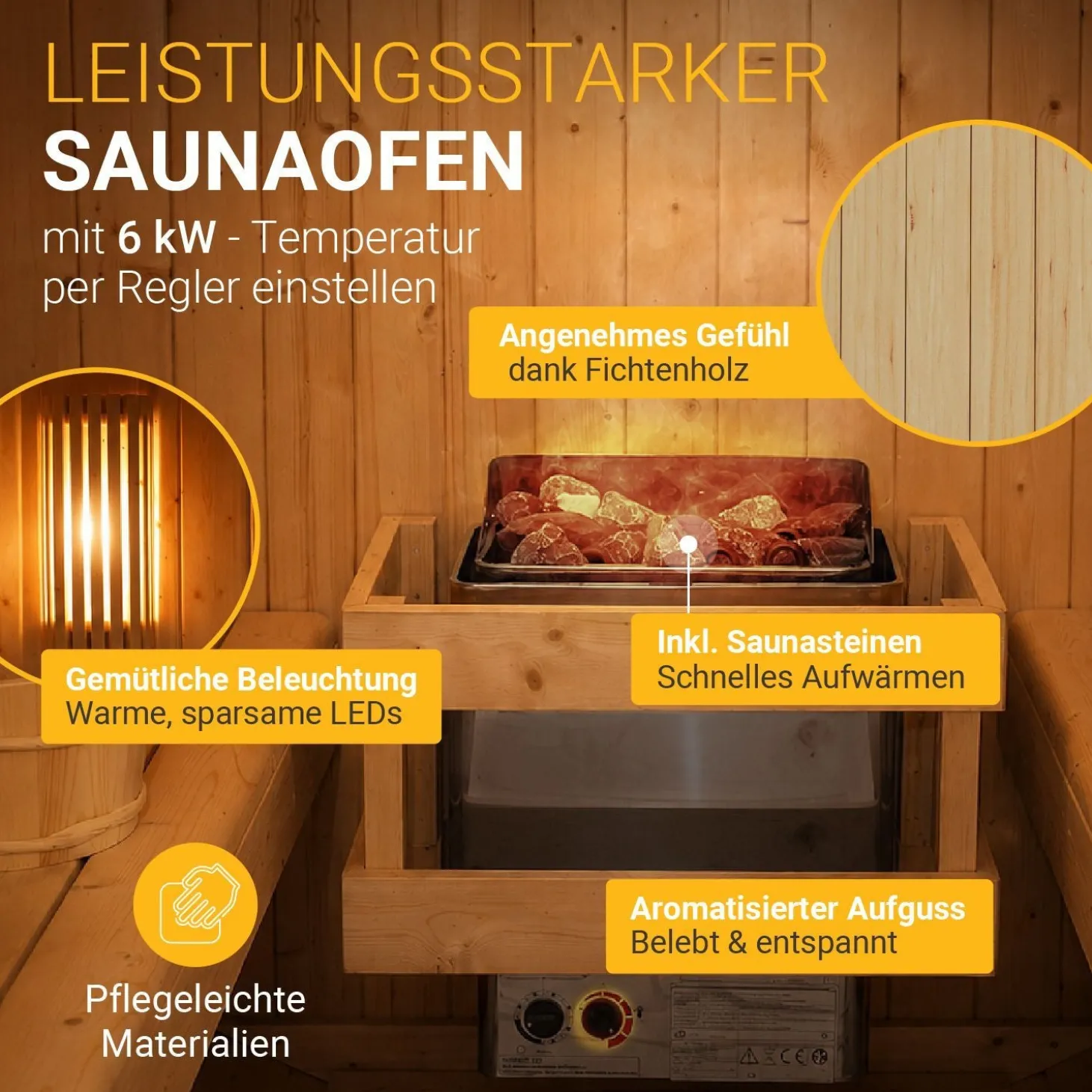 Fasssauna Spitzbergen mit Saunaofen Für 2 - 6 Personen | Ø 190 cm | 3,6 - 8 kW Saunaofen