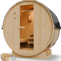 Fasssauna Spitzbergen mit Saunaofen Für 2 - 6 Personen | Ø 190 cm | 3,6 - 8 kW Saunaofen