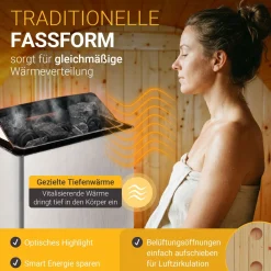 Fasssauna Spitzbergen mit Saunaofen Für 2 - 6 Personen | Ø 190 cm | 3,6 - 8 kW Saunaofen
