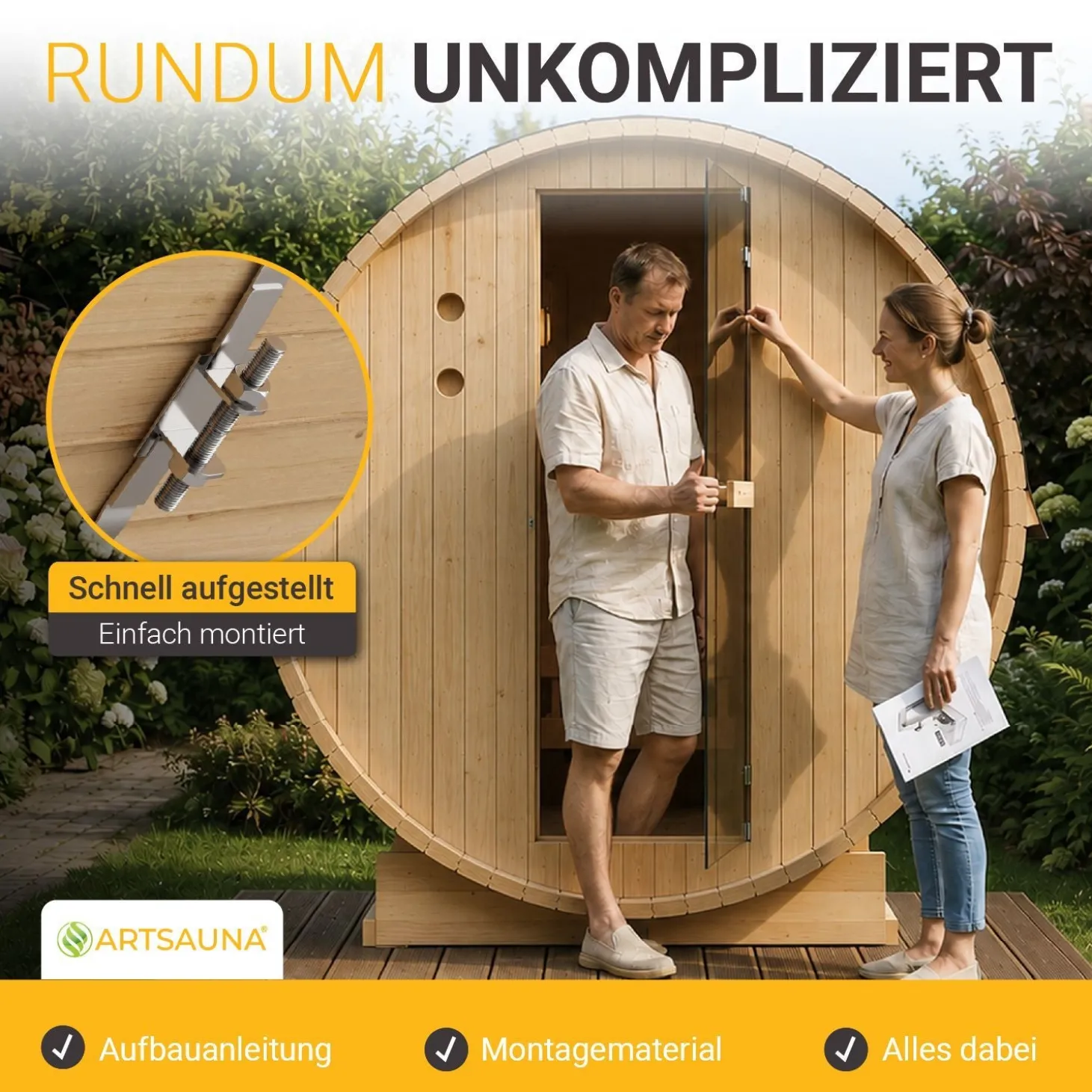 Fasssauna Spitzbergen mit Saunaofen Für 2 - 6 Personen | Ø 190 cm | 3,6 - 8 kW Saunaofen