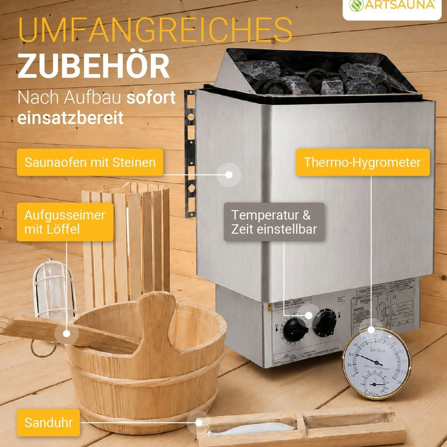 Fasssauna Spitzbergen mit Saunaofen Für 2 - 6 Personen | Ø 190 cm | 3,6 - 8 kW Saunaofen