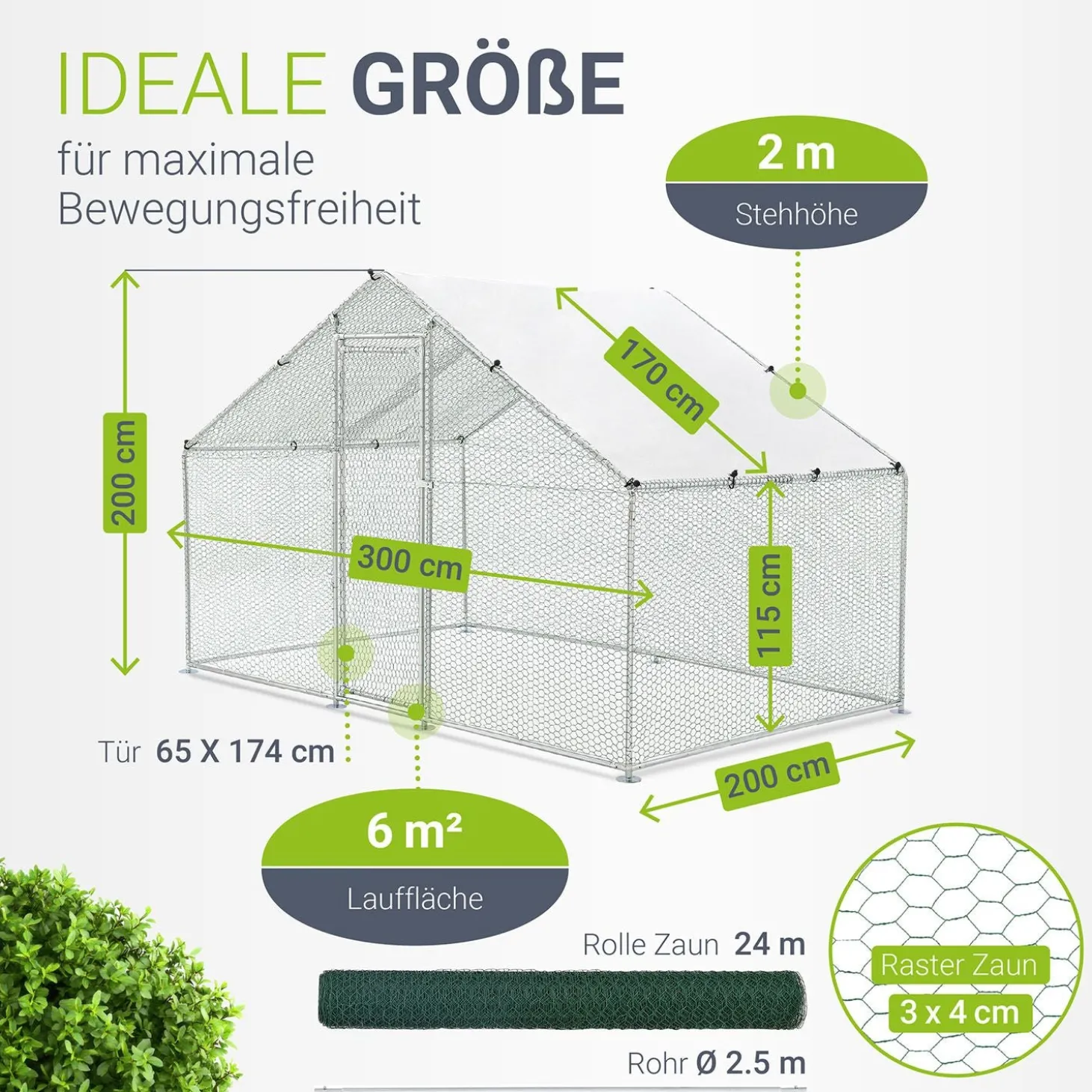 Freilaufgehege HLS25T für Hühner Outdoor Hühnerstall mit Tür, Plane & verzinktem Draht