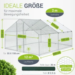 Freilaufgehege HLS25T für Hühner Outdoor Hühnerstall mit Tür, Plane & verzinktem Draht