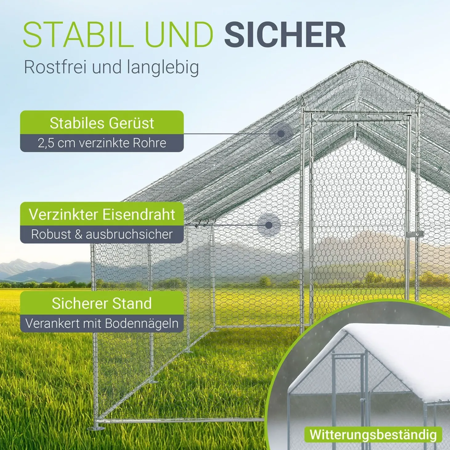 Freilaufgehege HLS25T für Hühner Outdoor Hühnerstall mit Tür, Plane & verzinktem Draht