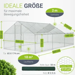 Freilaufgehege HLS25T für Hühner Outdoor Hühnerstall mit Tür, Plane & verzinktem Draht
