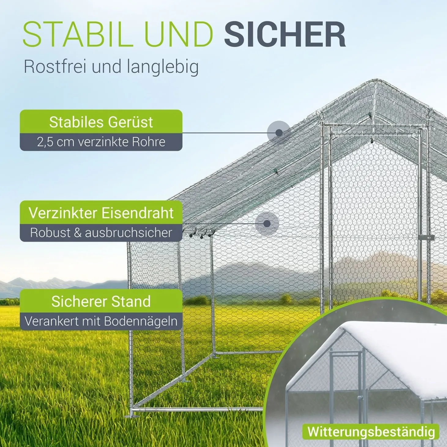 Freilaufgehege HLS25T für Hühner Outdoor Hühnerstall mit Tür, Plane & verzinktem Draht