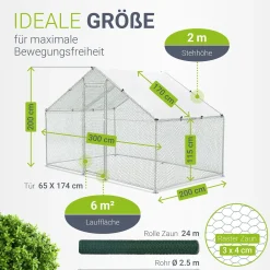 Freilaufgehege HLS25T für Hühner Outdoor Hühnerstall mit Tür, Plane & verzinktem Draht