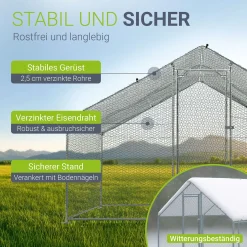 Freilaufgehege HLS25T für Hühner Outdoor Hühnerstall mit Tür, Plane & verzinktem Draht