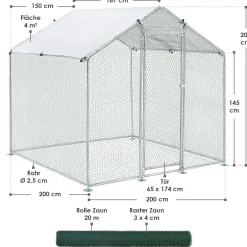 Freilaufgehege HLS25T für Hühner Outdoor Hühnerstall mit Tür, Plane & verzinktem Draht