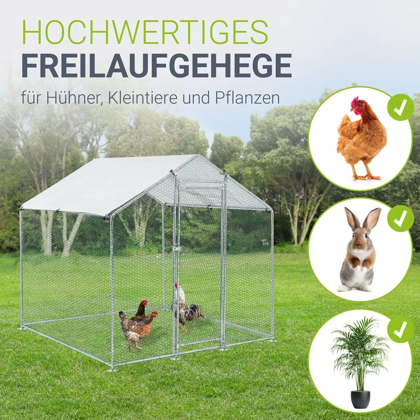 Freilaufgehege HLS25T für Hühner Outdoor Hühnerstall mit Tür, Plane & verzinktem Draht