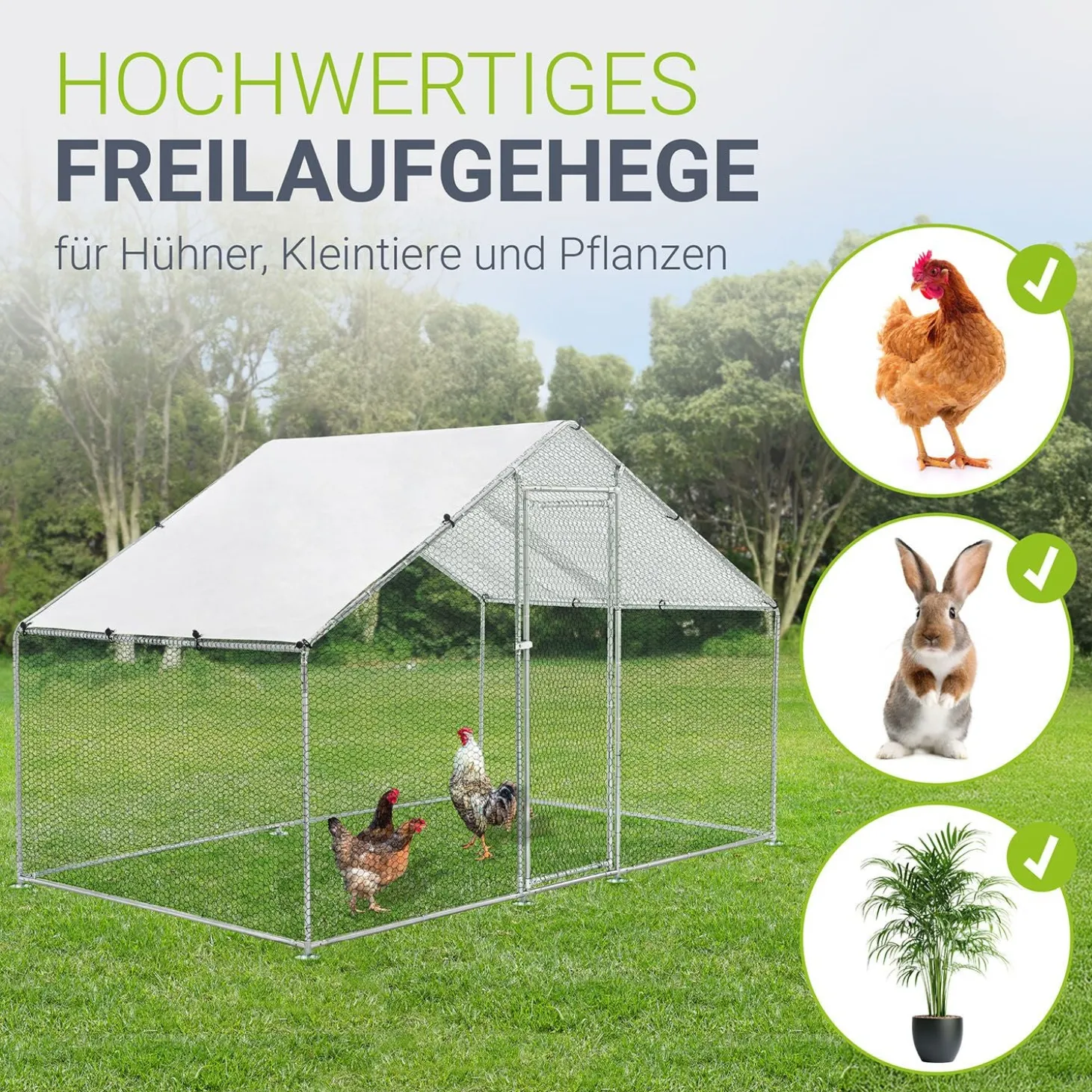 Freilaufgehege HLS25T für Hühner Outdoor Hühnerstall mit Tür, Plane & verzinktem Draht