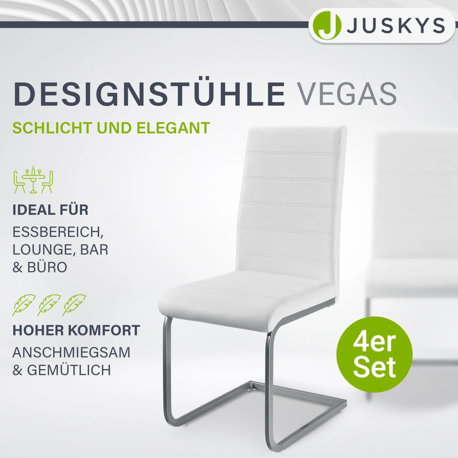 Freischwinger Stuhl Vegas mit Kunstleder Moderner Esszimmerstuhl mit Metall-Gestell & Kunstleder im Set