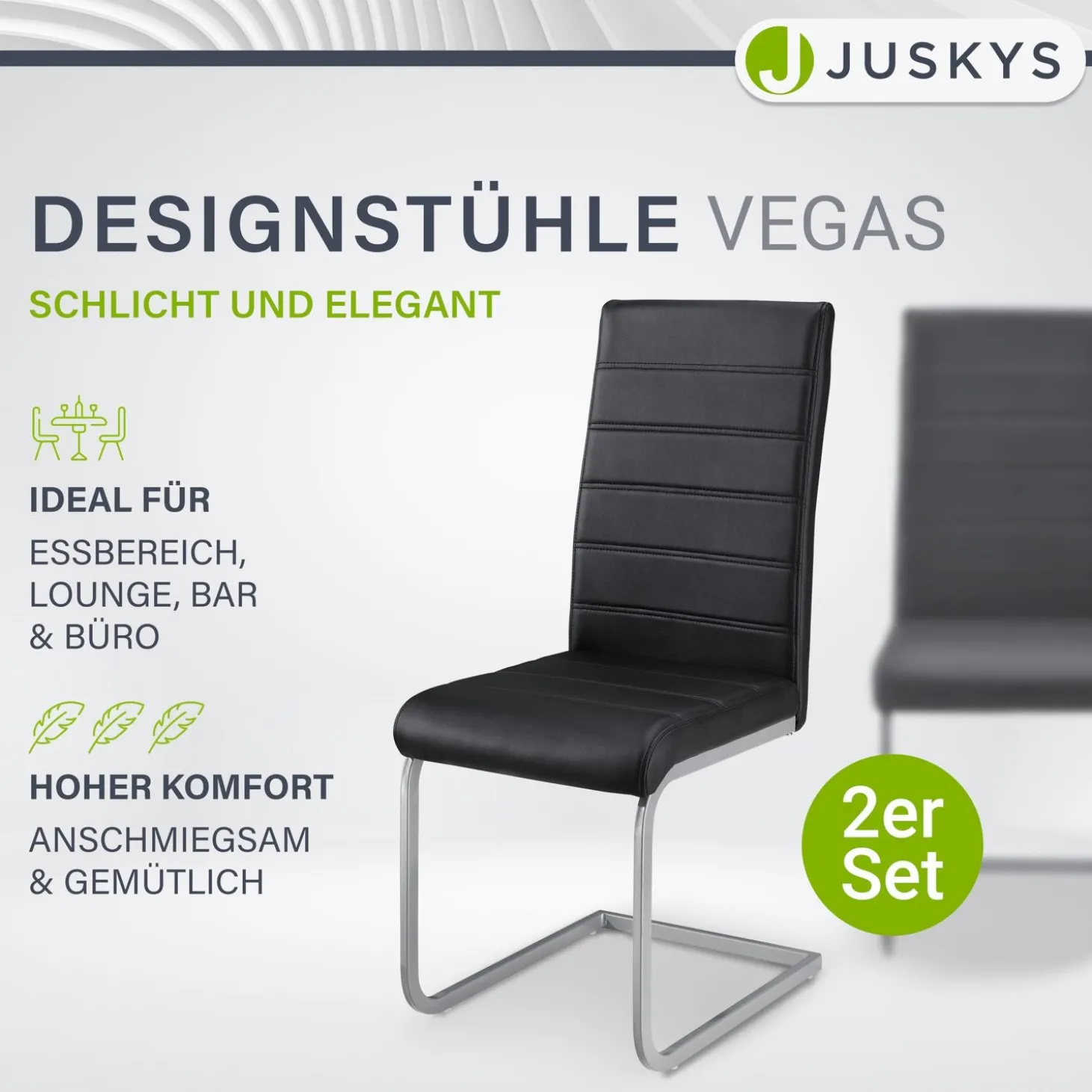 Freischwinger Stuhl Vegas mit Kunstleder Moderner Esszimmerstuhl mit Metall-Gestell & Kunstleder im Set