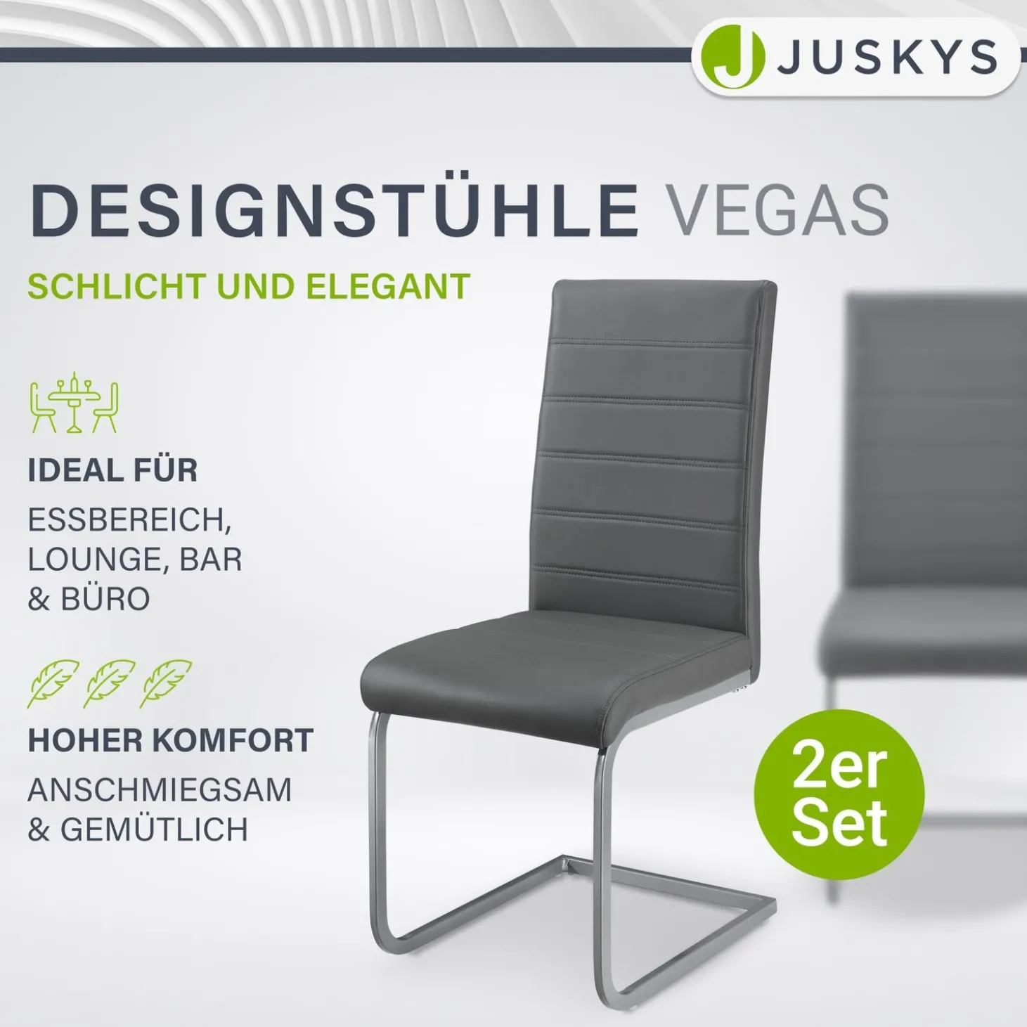 Freischwinger Stuhl Vegas mit Kunstleder Moderner Esszimmerstuhl mit Metall-Gestell & Kunstleder im Set
